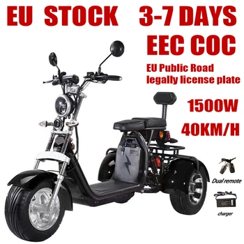 Citycoco Максимальная нагрузка 250 кг Взрослый Электрический 3-колесный скутер 1500 Вт Мотор Максимальная скорость 35-45 км/ч 18-дюймовый электрический мотоцикл с толстыми шинами EEC
