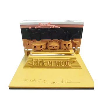 Omoshiroi Блок 3D Блокнот Кубики 160 Листов Тыквенный Фонарь Светодиодный Блокнот Для Заметок Бумага Для Заметок Украшения На Хэллоуин Вечерние Подарки К Празднику