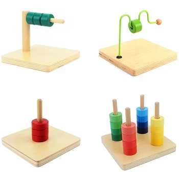 Детская игрушка, деревянный материал Монтессори, сенсорное дошкольное обучение, обучающие диски на горизонтальном дюбеле, обучающие деревянные игрушки для малышей