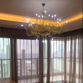 Итальянская люстра с лебедем, современные люстры из Муранского стекла, креативная художественная стеклянная люстра с 24 головками (золотой прозрачный), Бесплатная доставка
