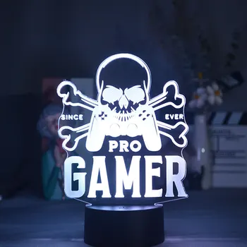 Крутая 3D иллюзия, светодиодная лампа с логотипом Pro Gamer, ночник для детей, подарок геймеру, Декор спальни, Игровая комната, Настройка компьютерного стола, подсветка