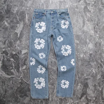 Мужские и женские винтажные джинсы Kanye i Street Jeans 2022 с принтом Капок i качества 1: 1