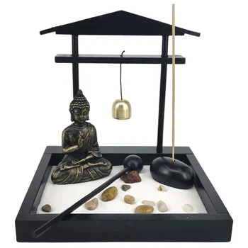 Настольный Дзен-сад с песком, Медитирующая статуя Будды, Мини-Дзен-сад, набор лотков для песка для домашнего офисного декора