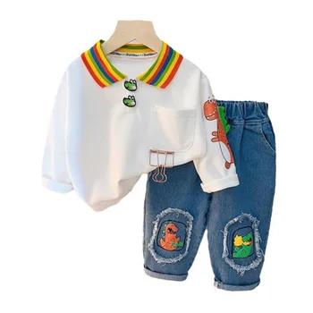 Новая весенне-осенняя одежда для маленьких девочек, детская одежда, футболка для маленьких мальчиков, брюки, 2 шт./компл., повседневный костюм для младенцев, детская спортивная одежда