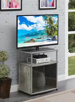 Подставка для телевизора с черным стеклянным шкафом для хранения и полкой, максимальный размер экрана 25 