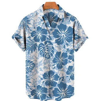 Рубашки мужские Летние Поло с принтом животных и растений, повседневные модные топы с коротким рукавом, пляжная уличная одежда большого размера, мужская Гавайская рубашка