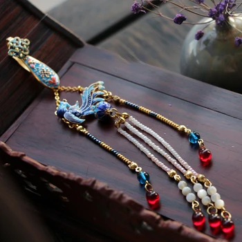 Традиционные ювелирные изделия ручной работы в китайском стиле, Горящий синий Феникс с кисточкой на лацкане Чонсам